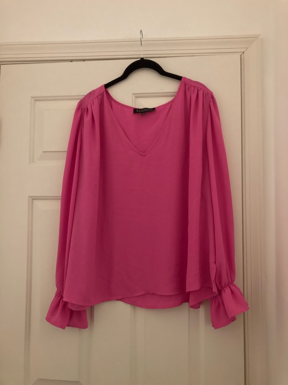 Eloquii Pink V-Neck Long Sleeve Blouse